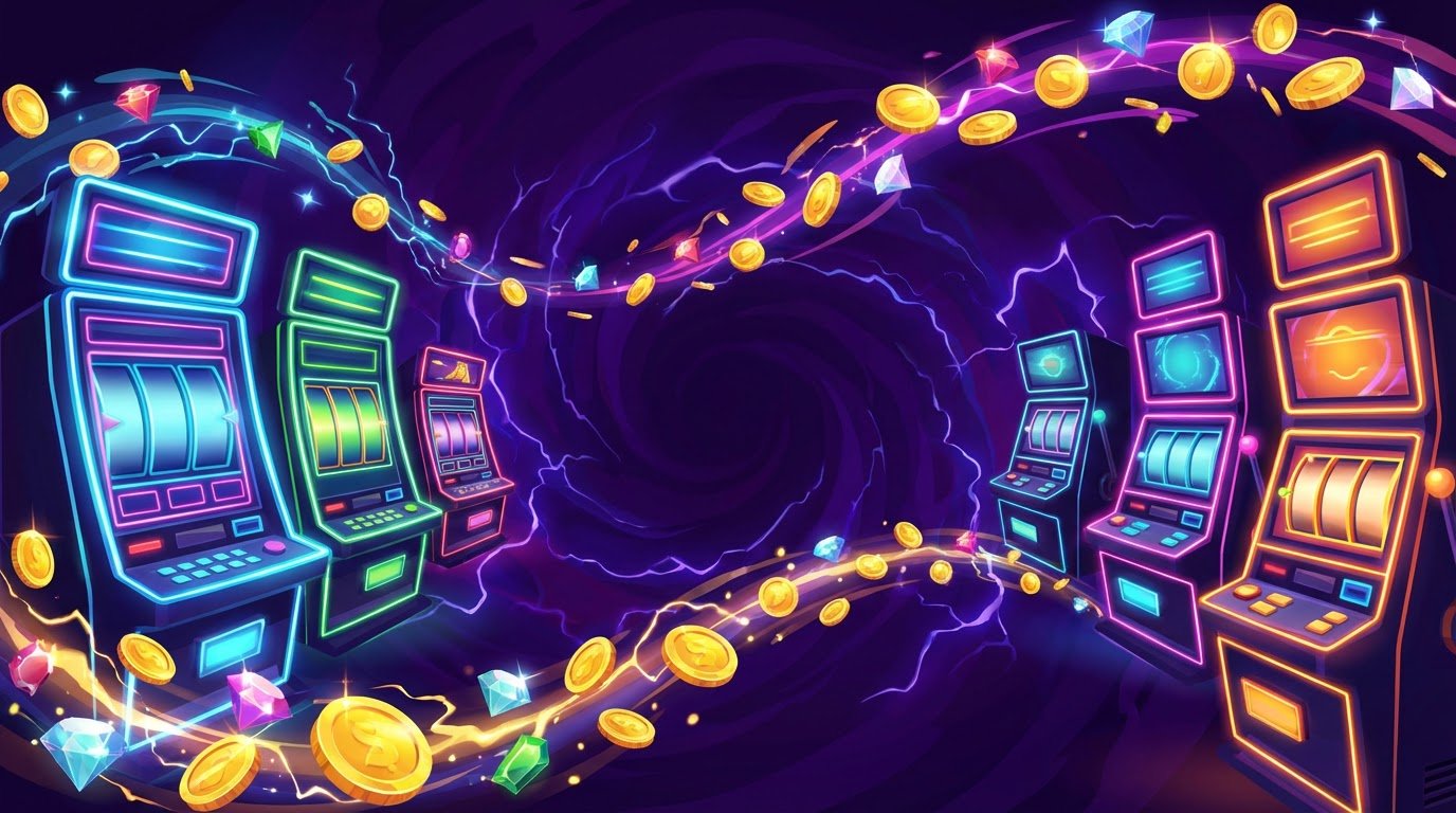 Wildzy Casino spelautomater — färgglada neonslottar med guldmynt